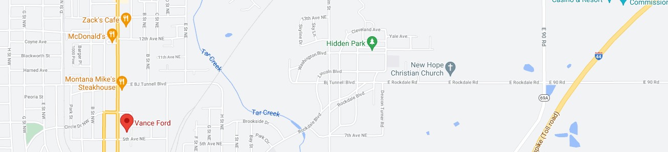 a map showing the location of vance ford in miami, oklahoma